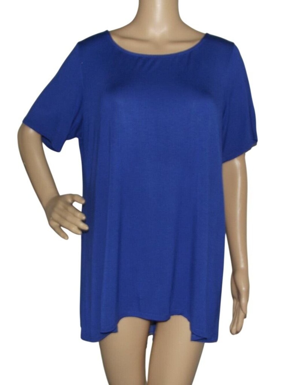 Royal Blue Long Tunic Shirt Womens Plus 1X short sleeve round neck hi lo hem